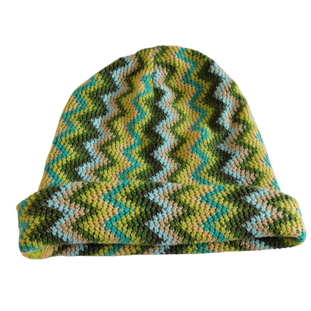 Echo Soft Multicolor Blue Green Zigzag Unisex Beanie OS